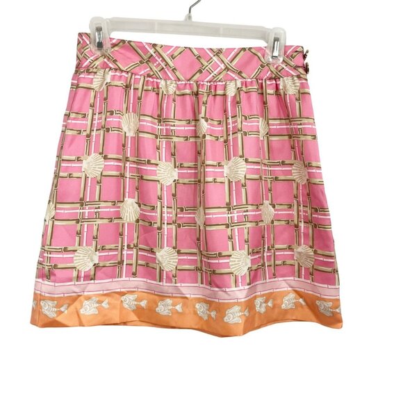 Vineyard Vines Pink Shell Print Silk A-Line Mini Skirt Preppy Coastal - Size 0 - Picture 1 of 6